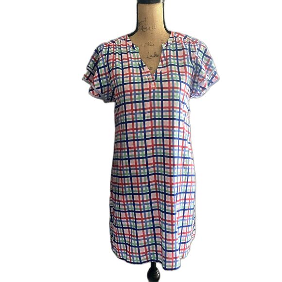 NWT Hiho Kelly Flutter Shift Dress Regatta Multicolor Gingham Resort Size Medium - Picture 2 of 7